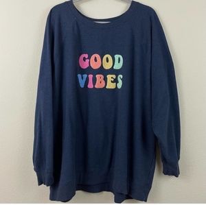 Wildfox Blue Rainbow Graphic Good Vibes Crewneck Sweatshirt Size XXL